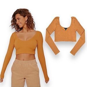 Forever 21 Orange Long Sleeves Cropped Top M/L